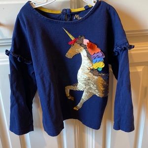 Mini Boden 3-4yrs blue unicorn sequin top